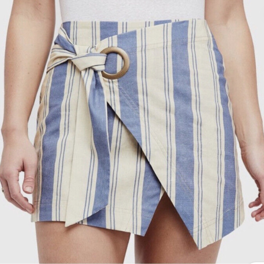 Free People Tuscan Sunrise Mini Striped Skirt, Blue Canvas Combo, Size 8 - Picture 1 of 7